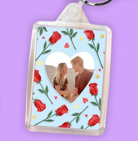 Hearts & Roses Photo Keyring