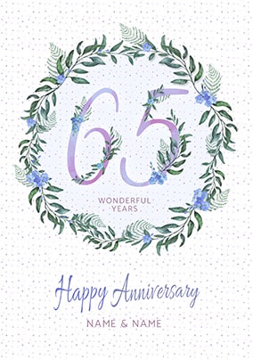 White Cotton Cards Glückwunschkarte Zum 65. Hochzeitstag – Handgefertigt Mit Blauem Saphir & Glitzer