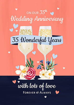 Handgemachte Glückwunschkarte 'Happy Anniversary' 35 Jahre – Mit Strass, Weiß & Persönlich