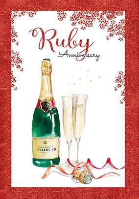 White Cotton Cards Champagne Glass Ruby Love On A Special Day Handmade